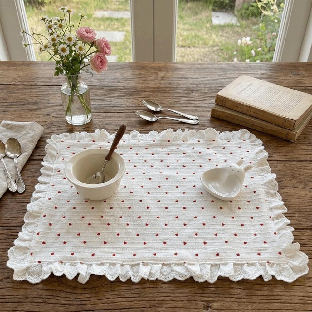Square/Round Table Napkins Girly Style Insulation Pad Pot Mats Heart Pattern Placemats Tea Party