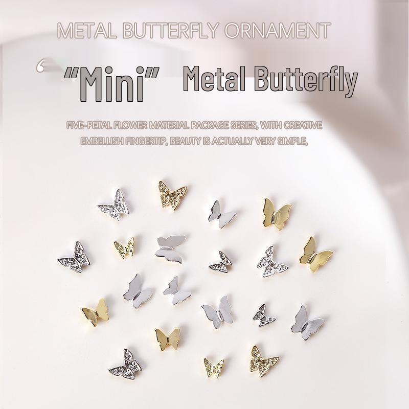 20-Piece Minimalist 3D Butterfly Nail Art Decorations in Gold & Silver