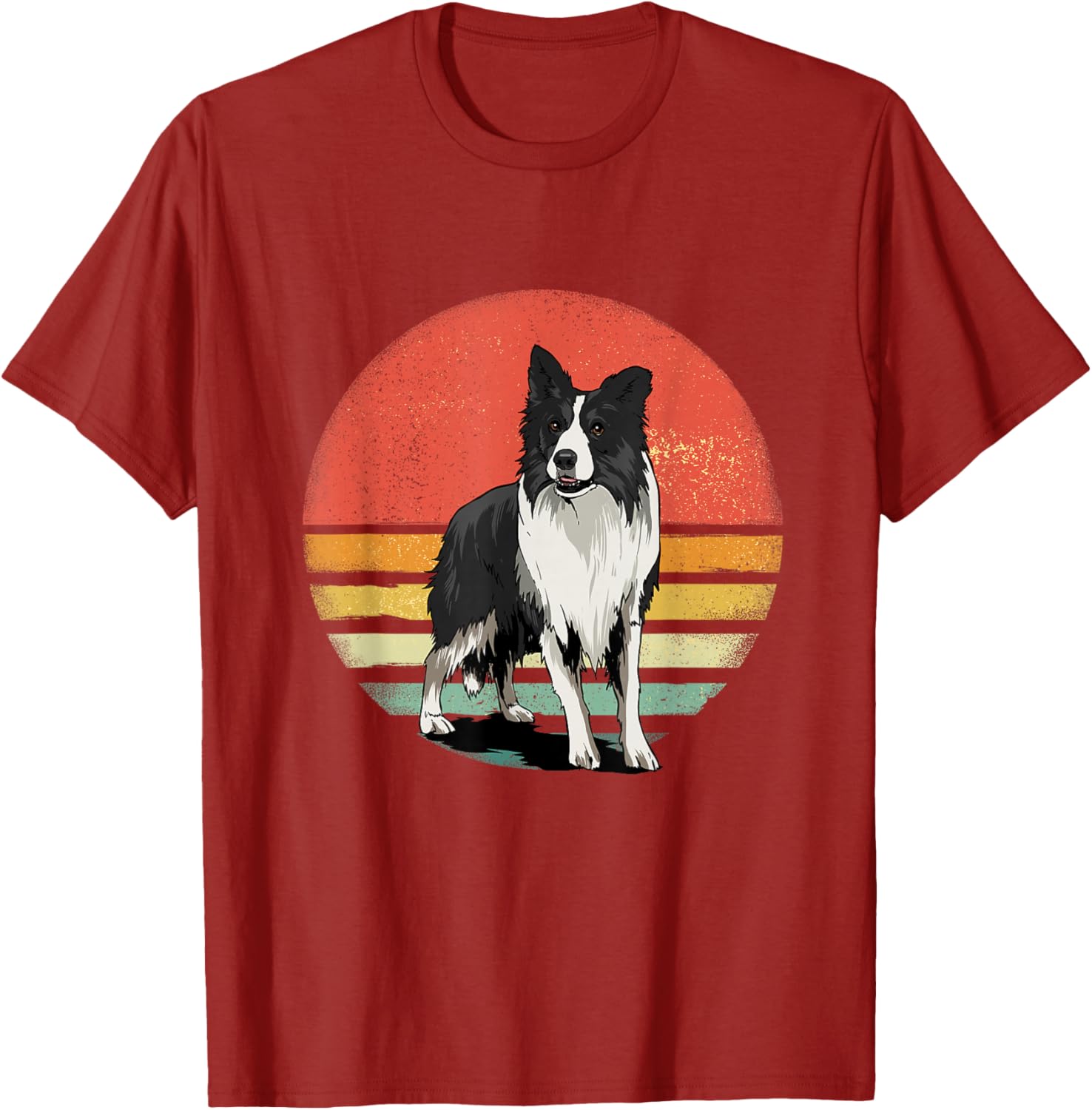 Border Collie Retro Sunset Dog Lover Men s Graphic T-Shirt Casual Cotton Tee S