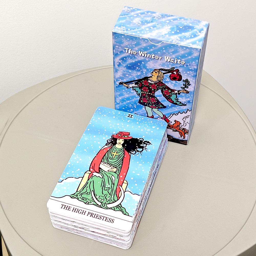 Winter Waite Tarot, 78-teiliges Tarot mit Bildern vor winterlichem Hintergrund, basierend auf dem Rider Tarot des RWS-Systems, 12 x 7 cm
