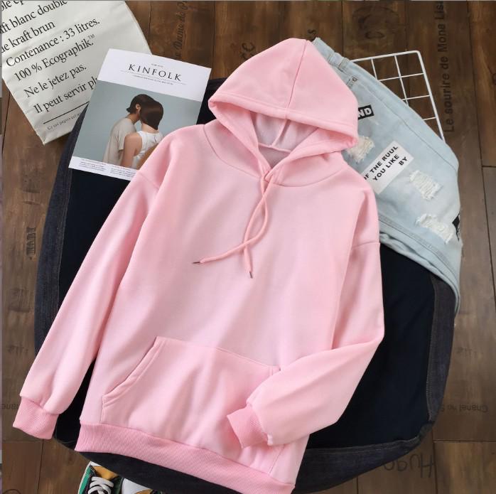 Plus Size Solid Color Korean Style Hooded Sweatshirt - Loose Mid-Length Pocket Jacket for Autumn/Winter
