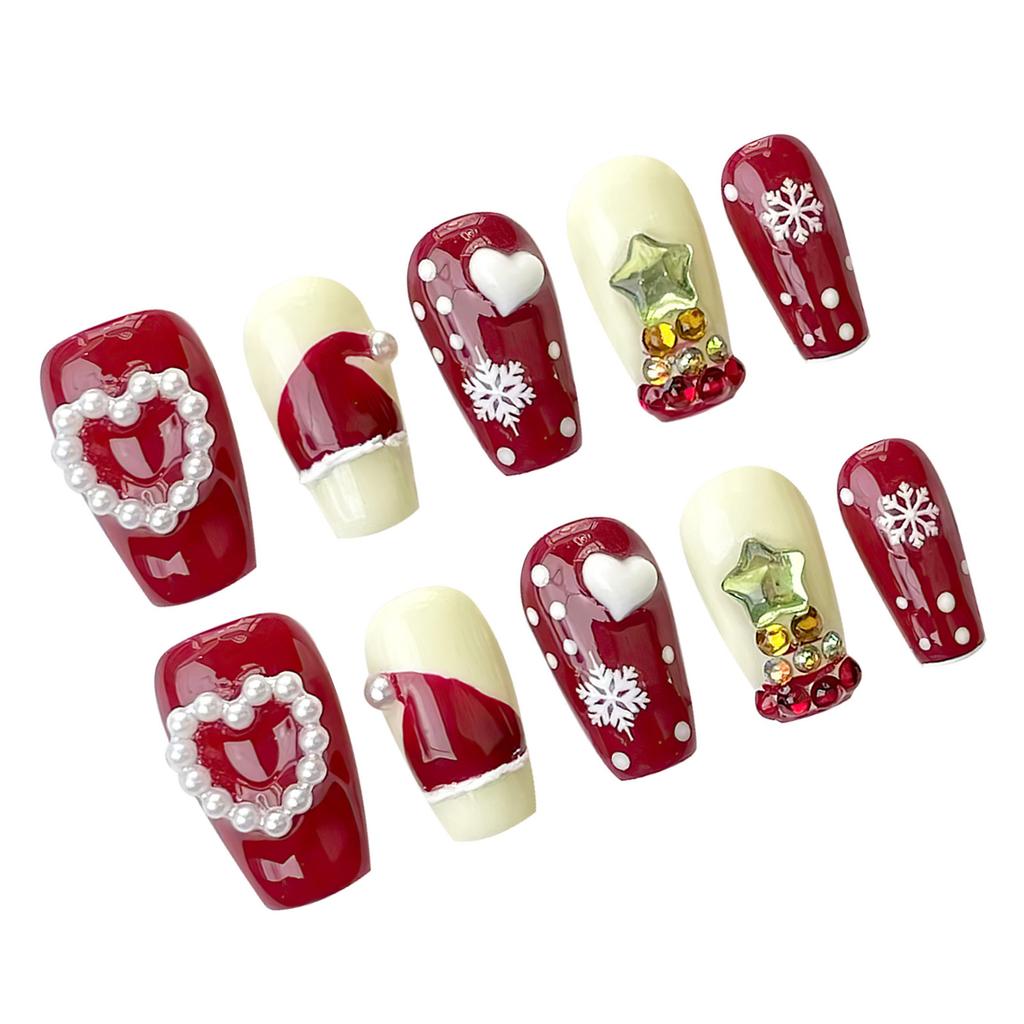 10Pcs Snowflake Star Christmas Fake Nails for Party Decoration DIY Craft
