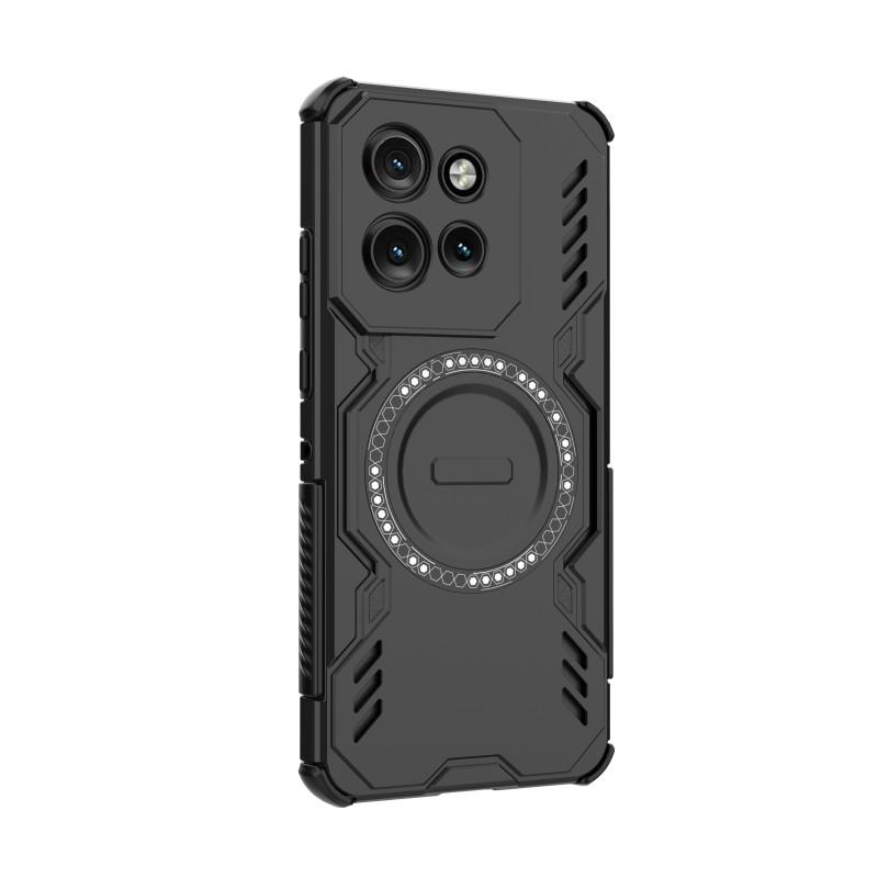 For Motorola Edge 50 Neo 5G Magnetic Case WANLONFENG DJ Series PC TPU Phone Cover with 2Pcs Tempered Glass Film