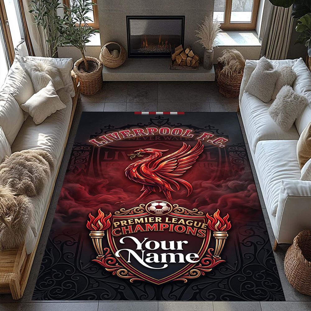Liverpool Fc Personalized Text Area Rug Suitable For Game Room Kitchen Foyer Dormitory Antislip Rug Anime Office Decor Spiritual Gift