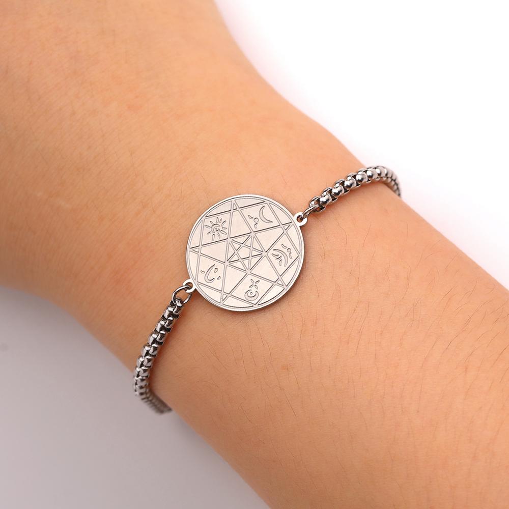 Dawapara Pentagram Pentagon Bracelet Wiccan Classical Elements Symbols Protection Amulet Stainless Steel Couple Jewelry
