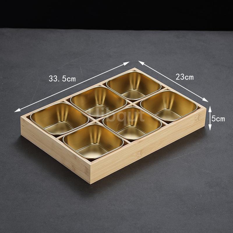 Creative Nine Palace Tableware Hotpot Restaurant Barbecue Restaurant Divided Food Sauce Dish Set Plate Platter Bamboo Wood Box
