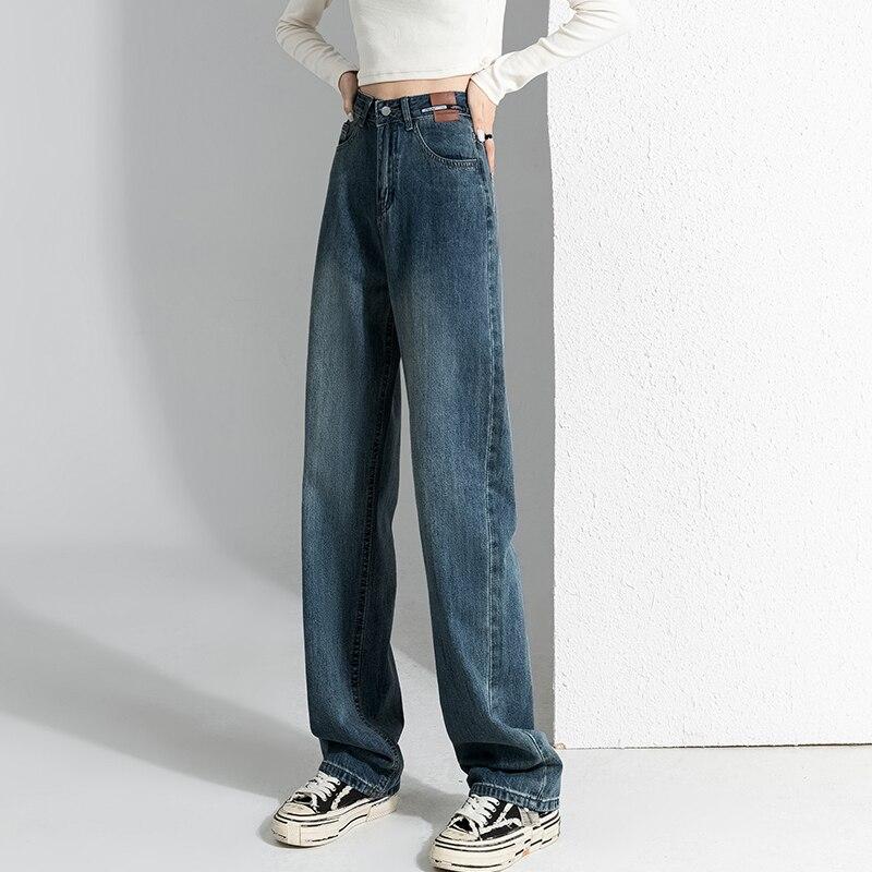 

Новые весенне-осенние корейские тонкие женские джинсовые брюки с высокой талией, широкие джинсы, повседневные свободные винтажные брюки, женские женские брюки L