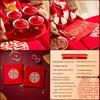 Red Double Happiness Wedding Tray – Festive Fruit & Candy Plate for Banquets