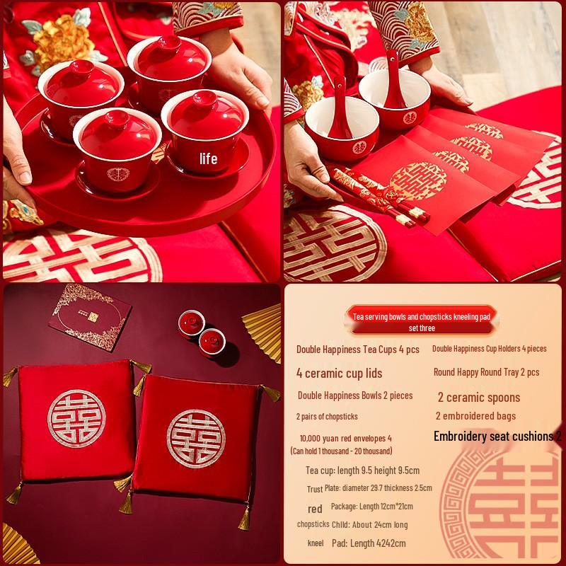 Red Double Happiness Wedding Tray – Festive Fruit & Candy Plate for Banquets