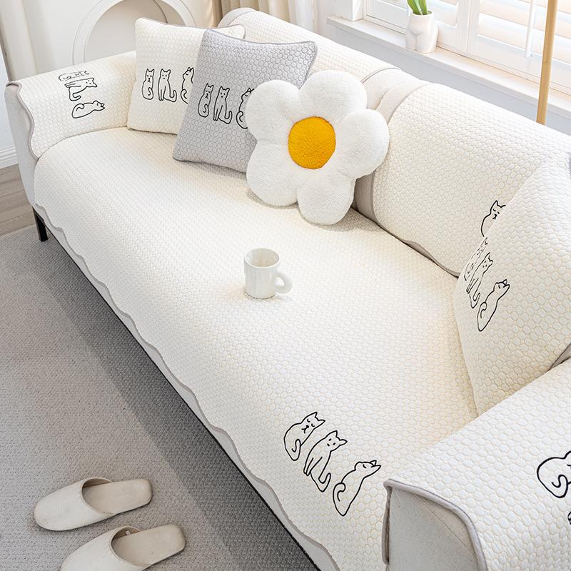 Cartoon Sofa Cushion, Universal In All Seasons, Pure Cotton Seat Cushion, Simple Cotton Non-Slip Sofa Towel, Cover Cloth Cushion
