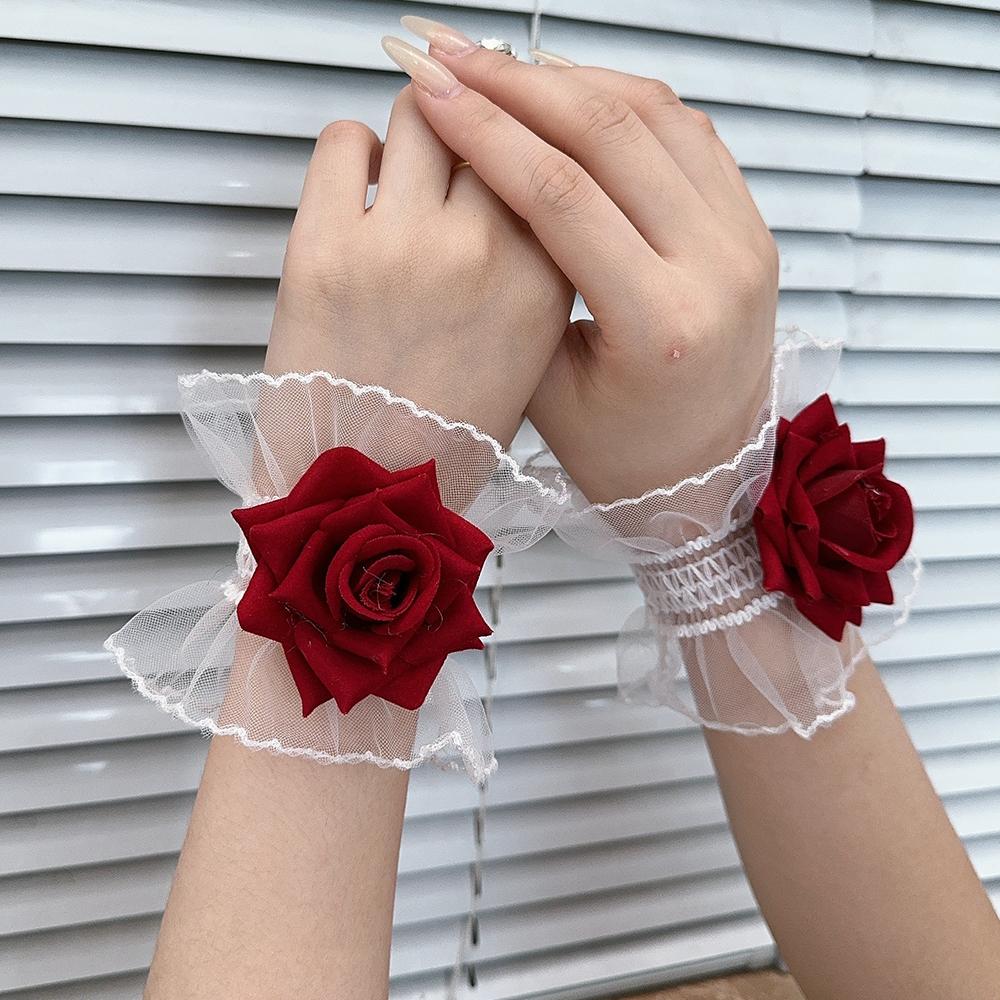 

2pcs Red Gothic Lace Rose Wristband Lolita Charm Bracelets Flower Mesh Hand Ornaments Ruffle Lace Wristbands Roses Accessories 1pc белый