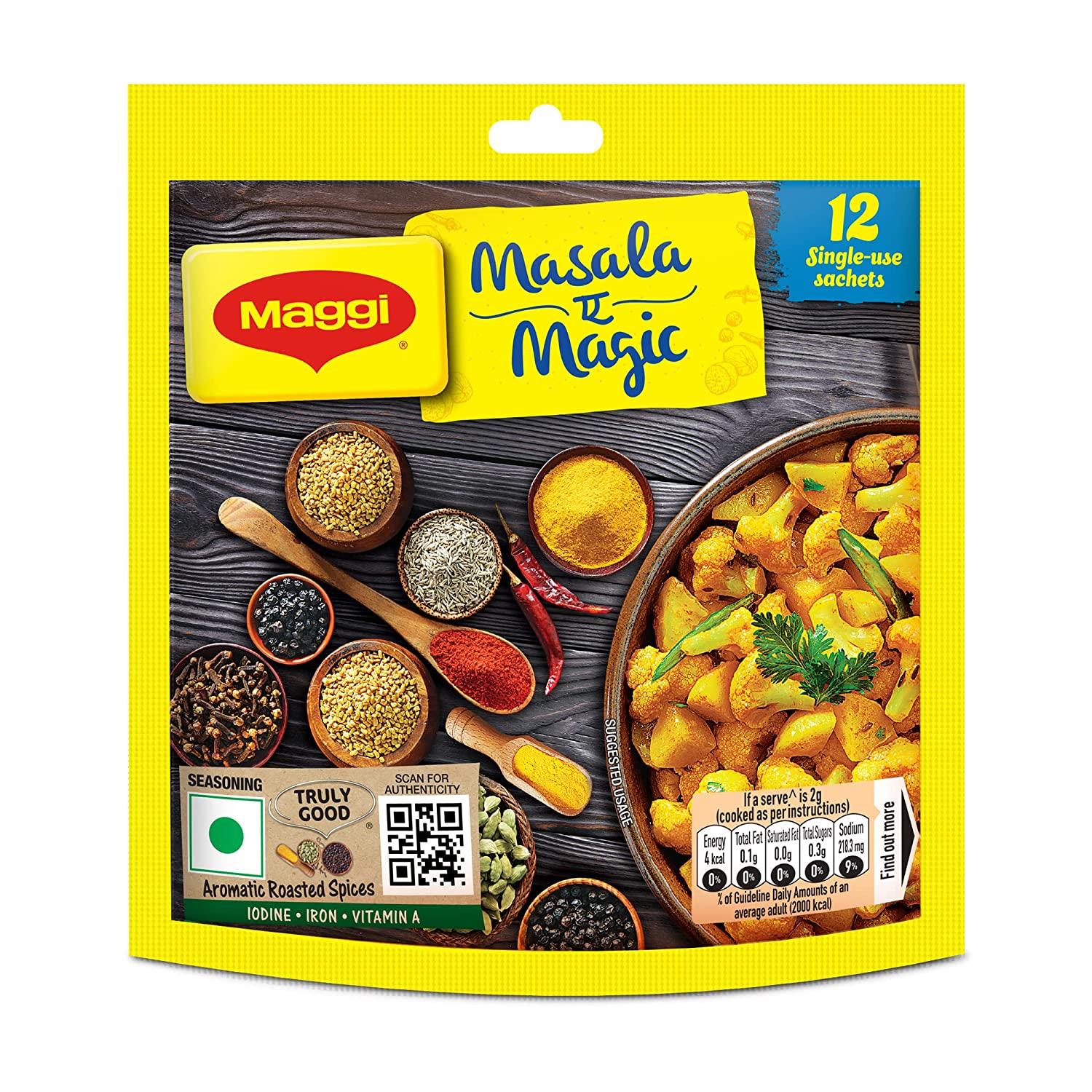

Маггі Масала-Ае-Магія, (20 пакетиків) All In One Masala For Dry Vegetables, Paneer, Dal & More Pouch, 120 г 12 Sachets