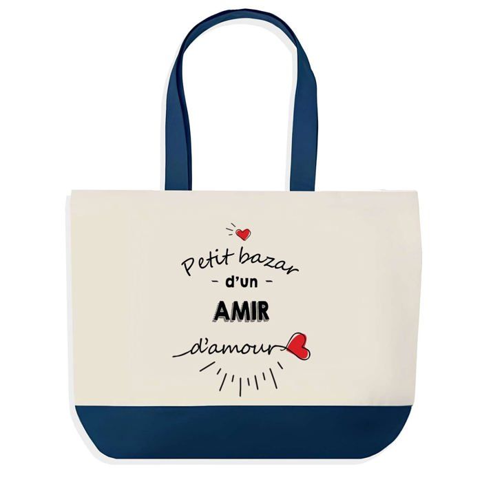 Tote bag - PLANETEE - Bazar d'un Amir d'amour - fond bleu design graphique - Coton 40x45 cm - Grand format