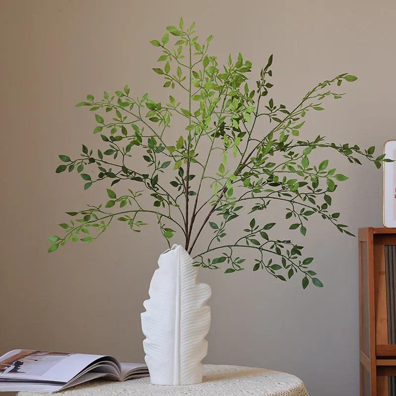 2pcs Simulation 3-forks Bean Leaves Green Plants Fake Flower Auditorium Decor Artificial South Bamboo Plant Study Decoration