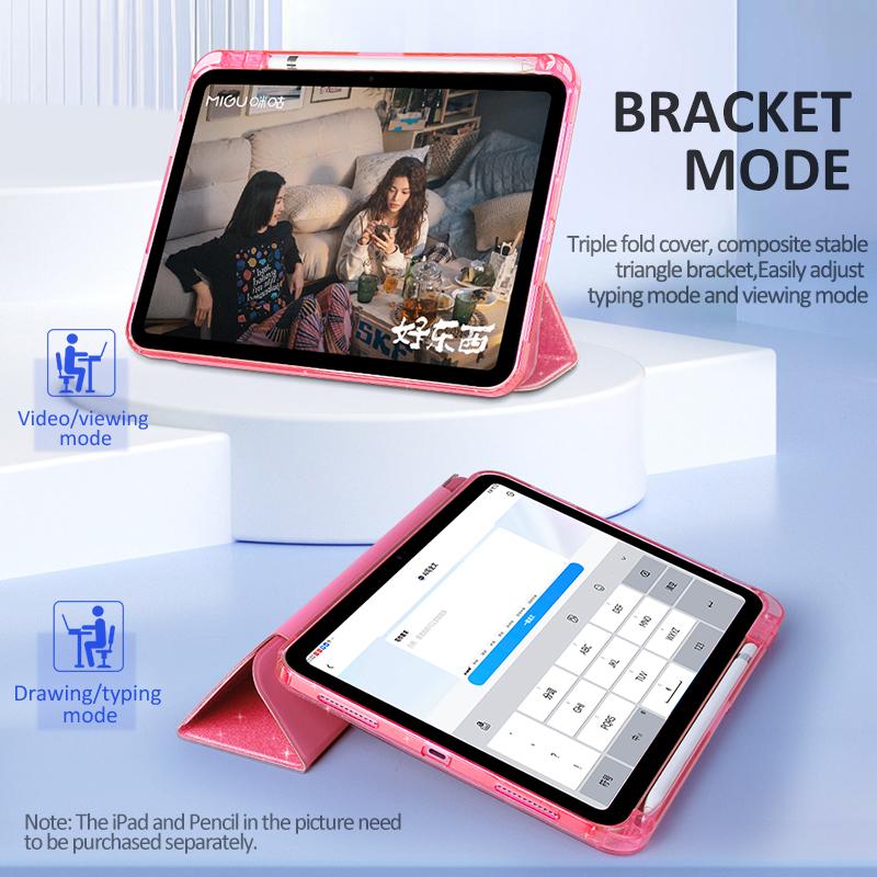 For IPad A16 2025 Case with Pencil Holder Funda for IPad 11 10th Generation Smart Cover for IPad Air 11 M3 M2 Sparkling Shell