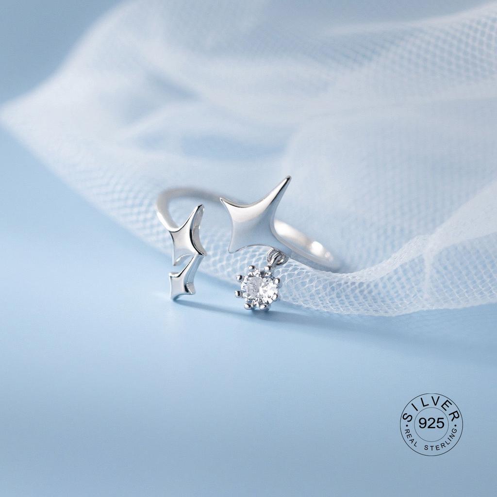 925 Sterling Silver Rings For Women Geometric Fine Jewelry Finger Adjustable Cute Flower Leaf Zirco Ring For Party Birthday Gift