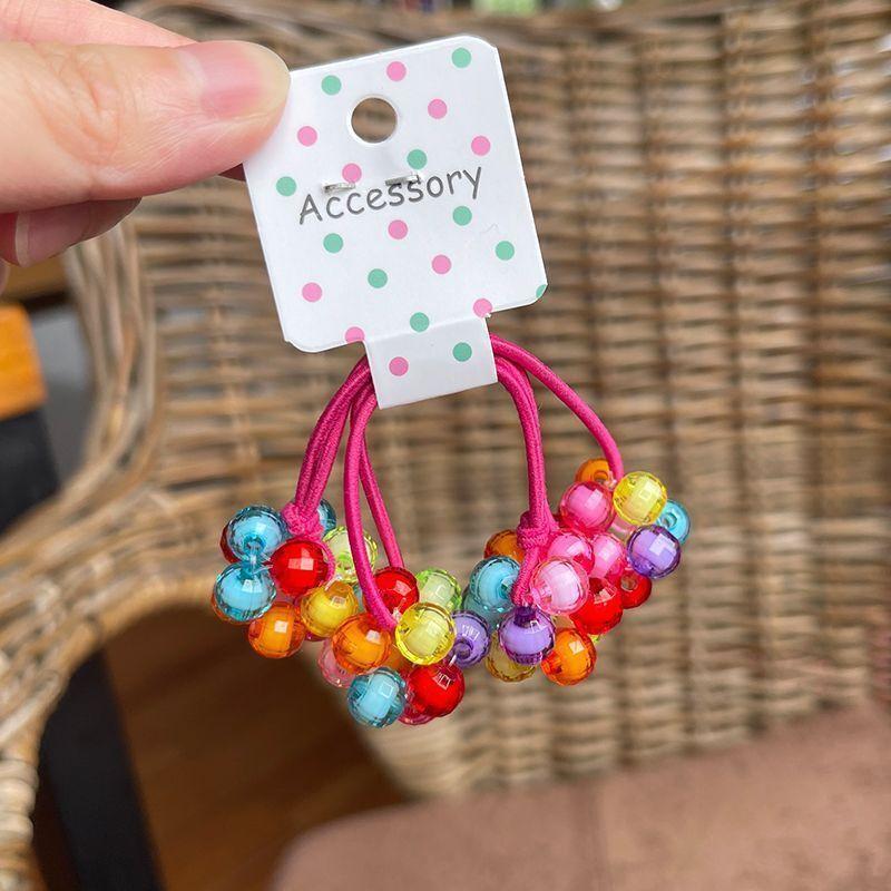 2PCS New Lovely Handmade Bead Colored Ball Girls Elastic Hair Bands Hair Accessories Children Hair Ties Baby Headwear