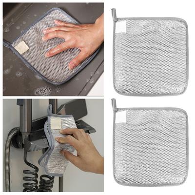 5/10pcs Dishcloth Silver Wire Cleaning Kitchen Cloth Thickened Microfiber Wash Towel Built-in Sponge Steel Wire Ball Rag