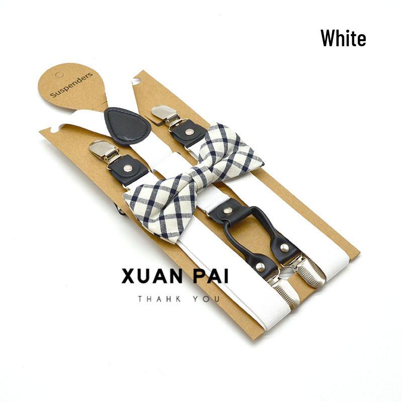 Adult Unisex 4-Clip Elastic Suspenders & Bow Tie Set, Non-Slip, Solid Color, 2.5cm
