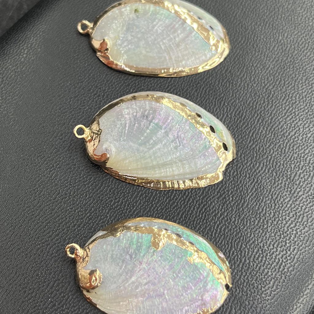 3Pcs, White Shell Zinc Alloy Pendant with Golden Edges, Boho Handmade Irregular Charms for Jewelry Making DIY Necklace Accessories, Unisex Crafts