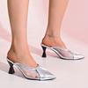 Spliced Transparent Pointed Toe Thin Heel Baotou Slippers for Women's New Wear Baotou Slip-on High Heels