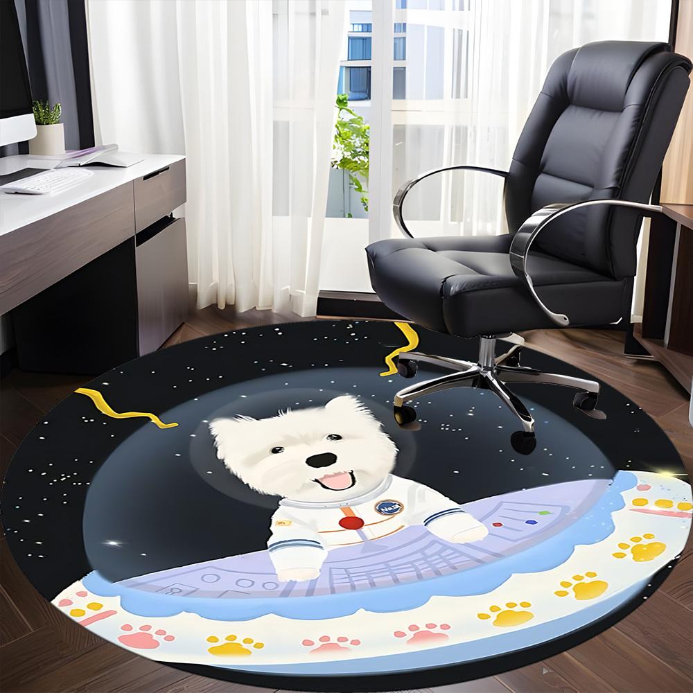 1PC Space Pup Office Round Area Rug, Mat Suitable ForOffice, Under Office Chairs Bedroom Living Room Home Decor, Room Deco