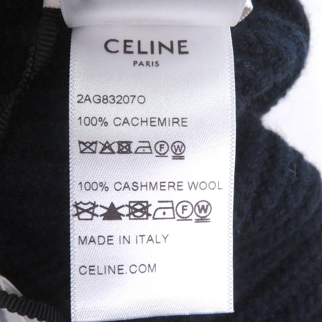 Pristine CELINE Knit cap Logo embroidery beanie Navy cashmere mens 2AG83207O Used