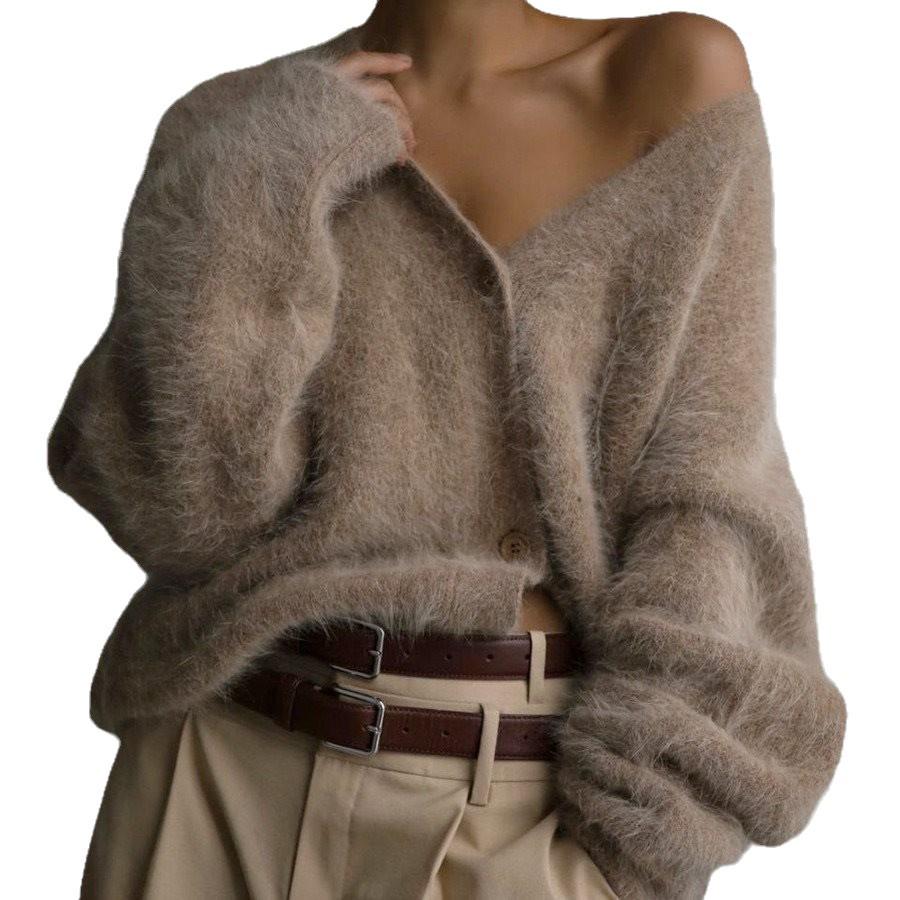 2025 Autumn/Winter Women's Loose Mink-Style Knitted Cardigan - Soft Long Sleeve Sweater Coat