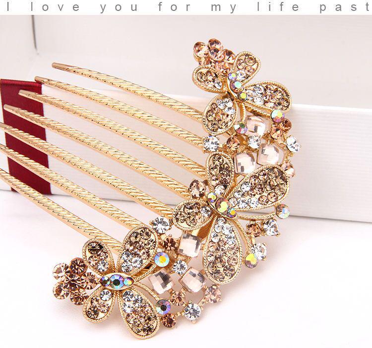 Korean Rhinestone Adult Hairpin: Seven-Tooth Metal Comb Hair Ornament