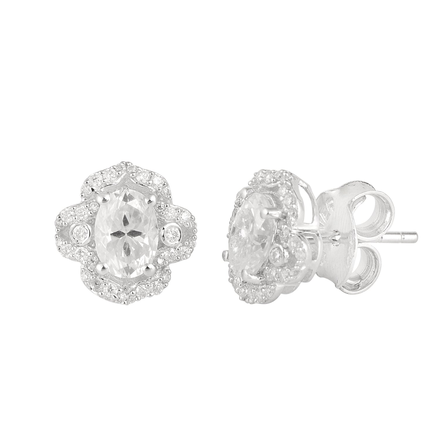 Moissanite Halo Design Stud Earrings - 925 Sterling Silver