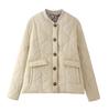 Women Quilted Jacket Leopard Print Cuff Stand Collar Button Front Pocket Casual Loose Fit Outerwear