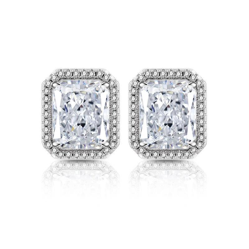 925 Sterling Silver Ice Flower Cut Rectangular Stud Earrings High Carbon Diamond Earrings Birthday Anniversary Party Gift