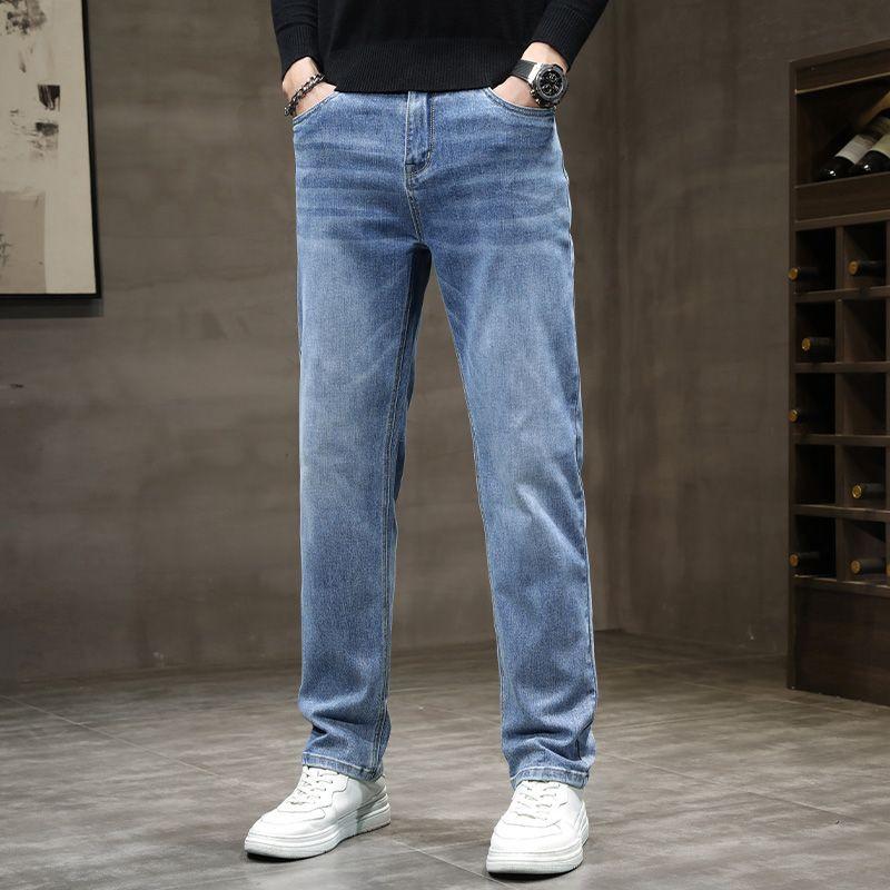 Spring, summer and autumn new multi-color cotton elastic large-size straight casual denim trousers men's trendy MEN