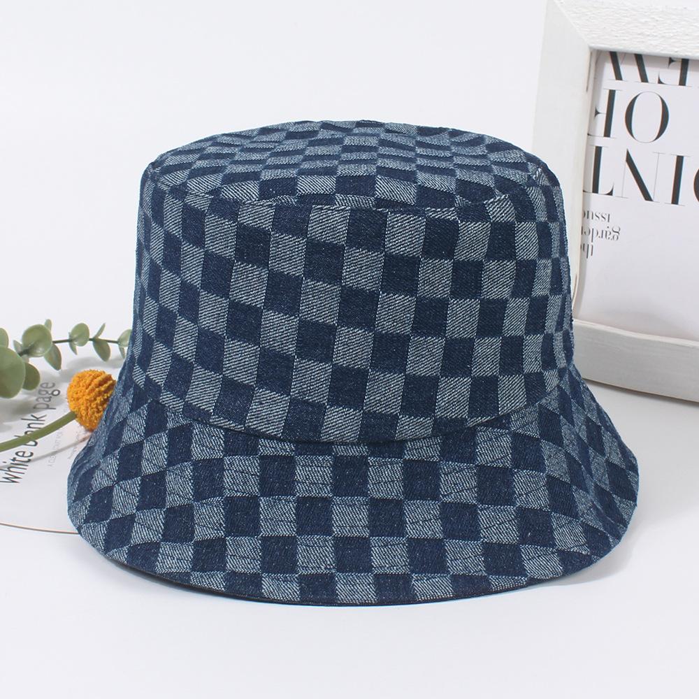 

Стильная универсальная шляпа Синий шахматный узор Женские теплые шляпы-панамы темно-синий