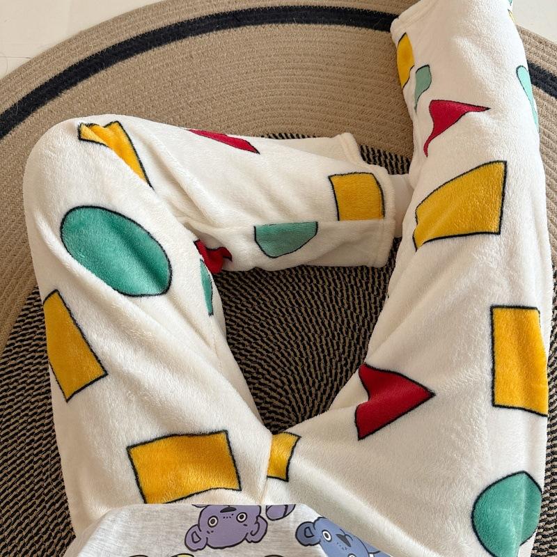 Cartoon Flannel Pajama Pants for Women - Winter Warm Fleece Lounge Pants, Coral Velvet Sleepwear Bottoms for Students, Cozy Home & Outdoor Wear