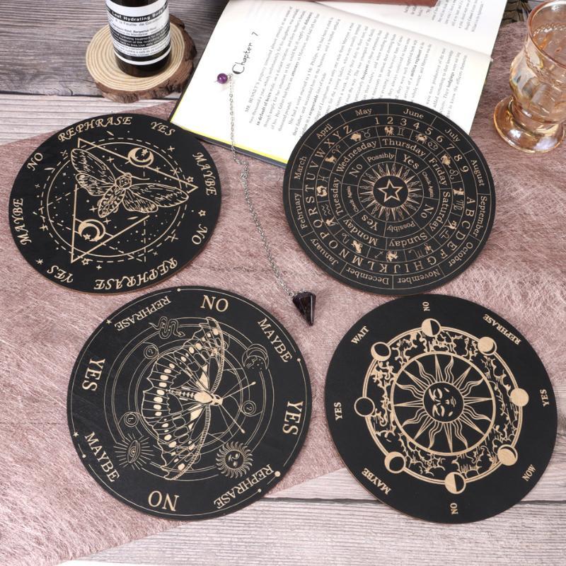 Wooden Pendulum Board Moon Star Carved Divination Plate Eco-friendly Natural Wood Tool for Dowsing Meditation Ritual Decor