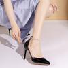 Sexy String Bead Patent Leather Women Sandals Ankle Strap Stiletto Pumps Pointed Toe Sexy Stiletto Heel Shoes Customize35-45