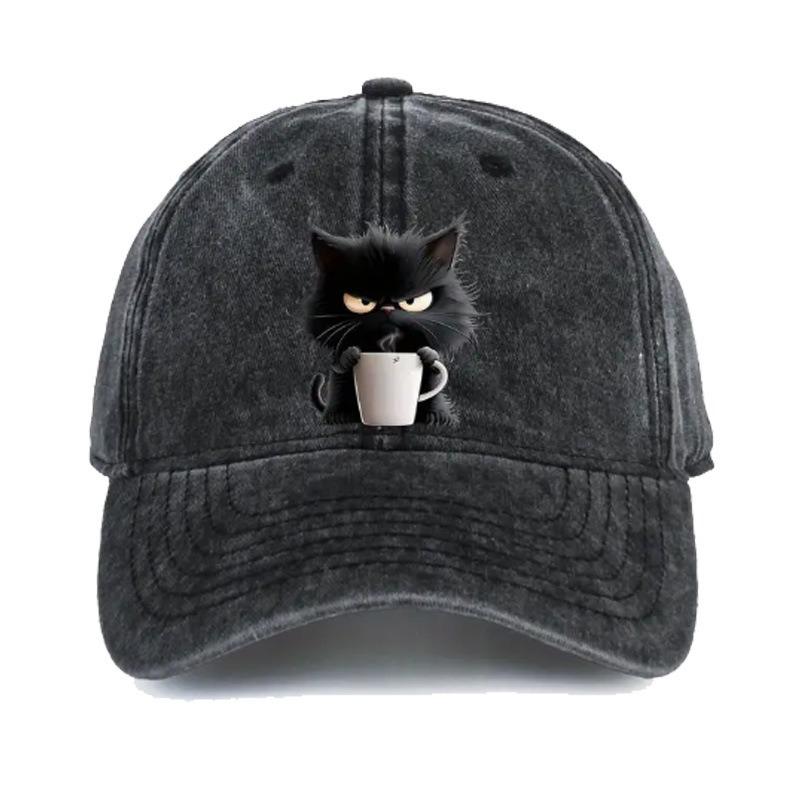 Washed Cat Print Baseball Cap Spring Summer Korean Style Casual Unisex Couple Versatile Hat Sun Hat Casual Duckbill Cap