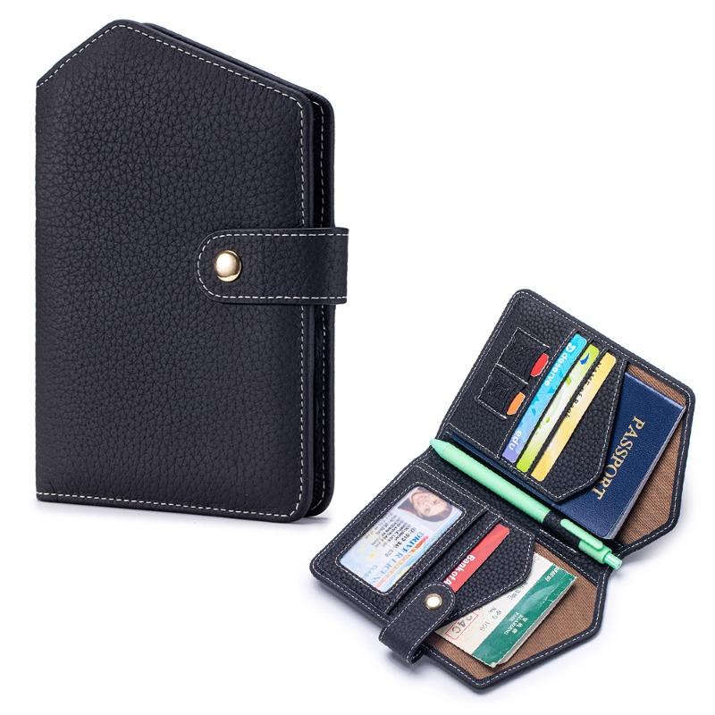 New leather multi-function ultra-thin RFID passport bag women s ticket holder portable passport document bag multi-card card bag чёрный