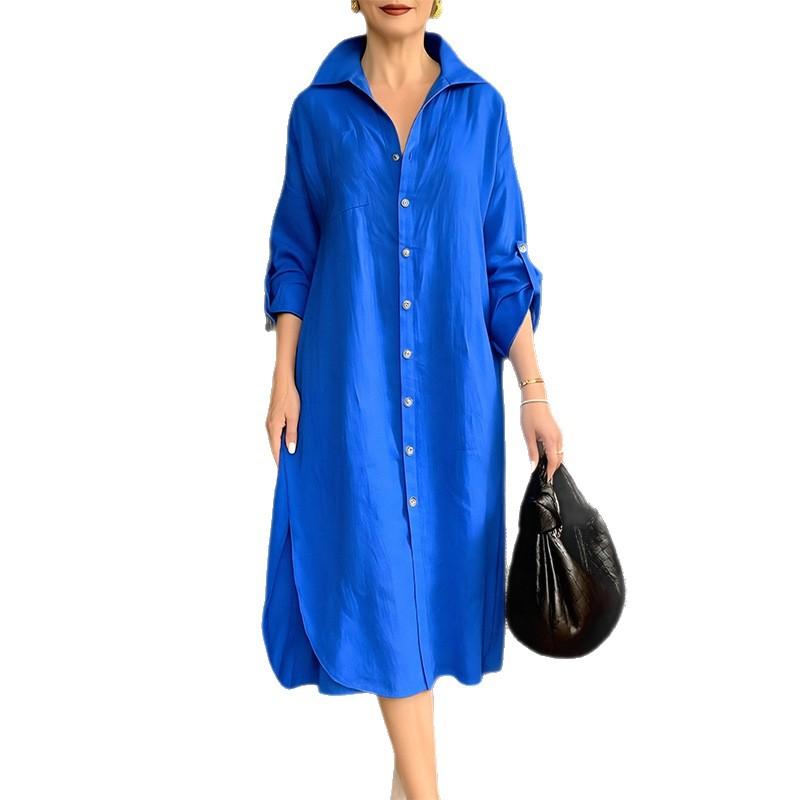 2026 Spring New Women's Fashion European & American Foreign Trade Fashionable Elegant Loose Solid Color Lapel Single-Breasted Dress