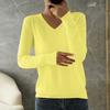 Women's Fashion Loose Knit Sweater Bottom Shirt V-Neck Pullover Long Sleeve Solid Color Top