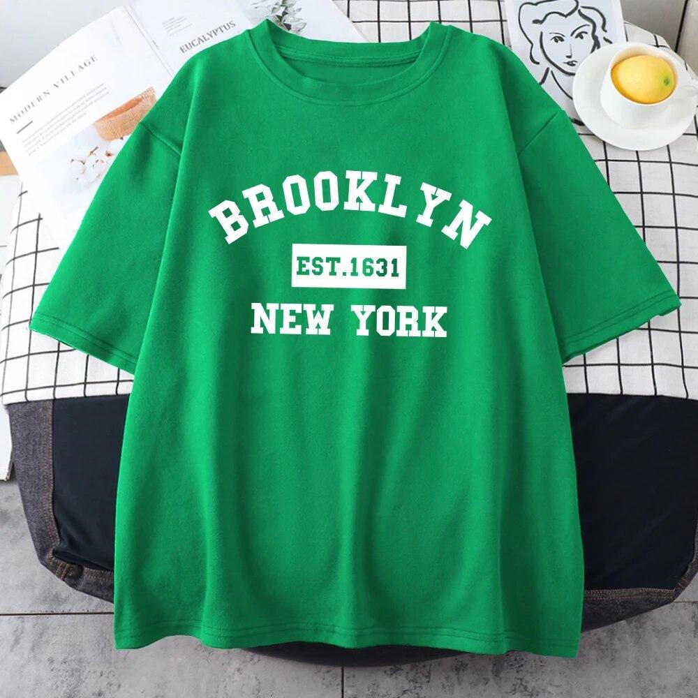 Brooklyn Est.1631 New York Bokstav Unisex Bomull Kortärmad Vintage Casual Toppar Andningsbar Rundhals T-shirt Kläder Unisex T-shirts