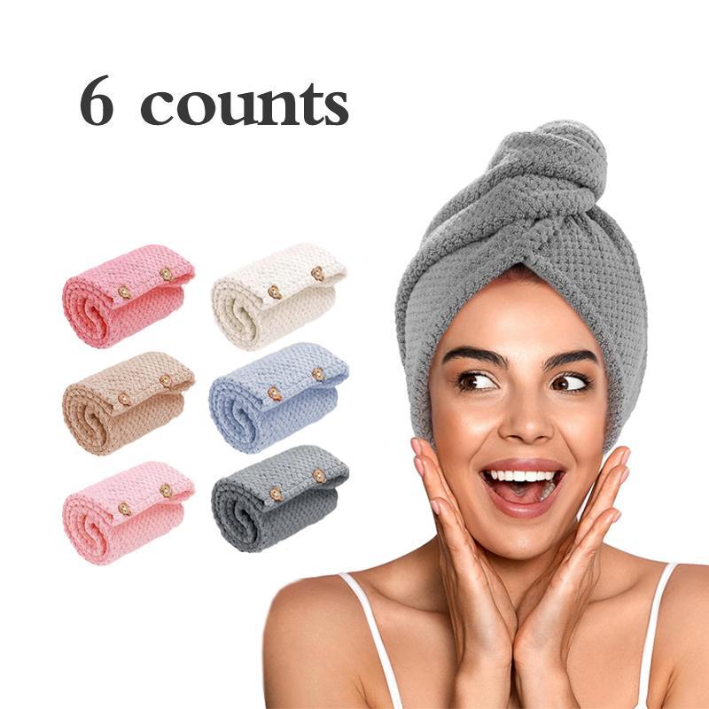 6counts Soft Women's Dry Hair Cap, High Absorbent Fast Drying Microfiber Women's Hair Cap, Suitable for Bathroom Spa Swimming