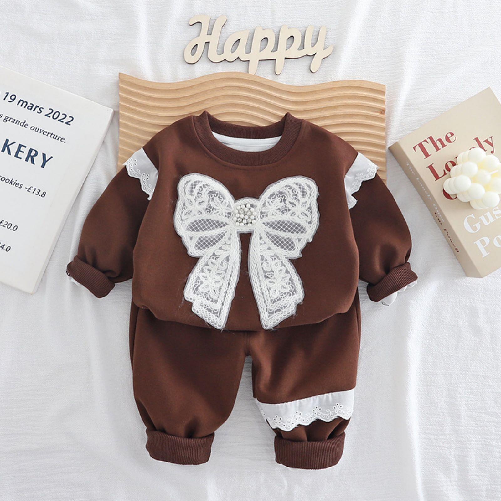 

Детский повседневный комплект с длинным рукавом, удобные наряды для повседневной носки 90 кофейный