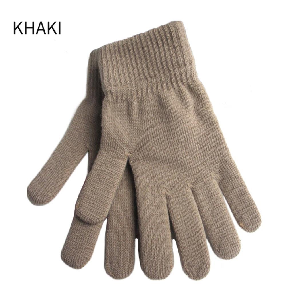 Plush Lining Ribbed Knitted Gloves Thicken Women Men Mittens Full Fingered Gloves  Cold Weather