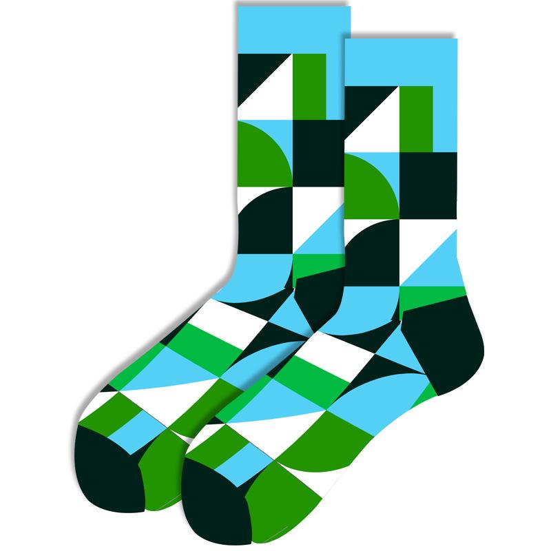 Nouvelles Chaussettes Hip Hop Cool Colorées pour Hommes Coton Peigné Animal Astronaute Géométrique Longues pour Femmes Halloween Habillage d'Affaires EU37-46 blue