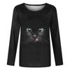 Fashion Women Summer Loose Solid Cat Printed Long Sleeve  Blouse Tops