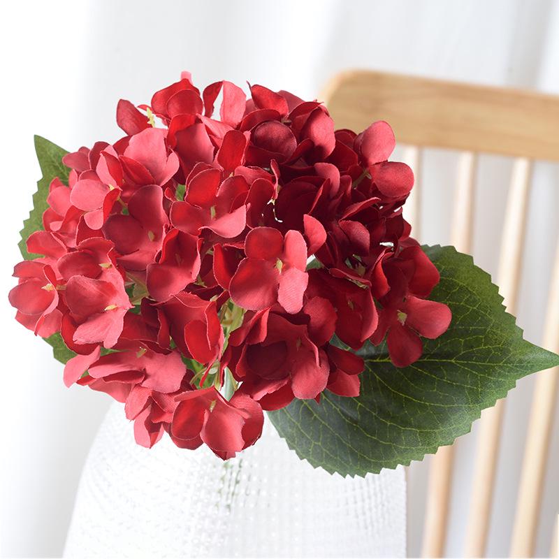 Artificial Hydrangea Single Stem with Leaves - Fake Flower for Wedding, Home, and Photography Decor