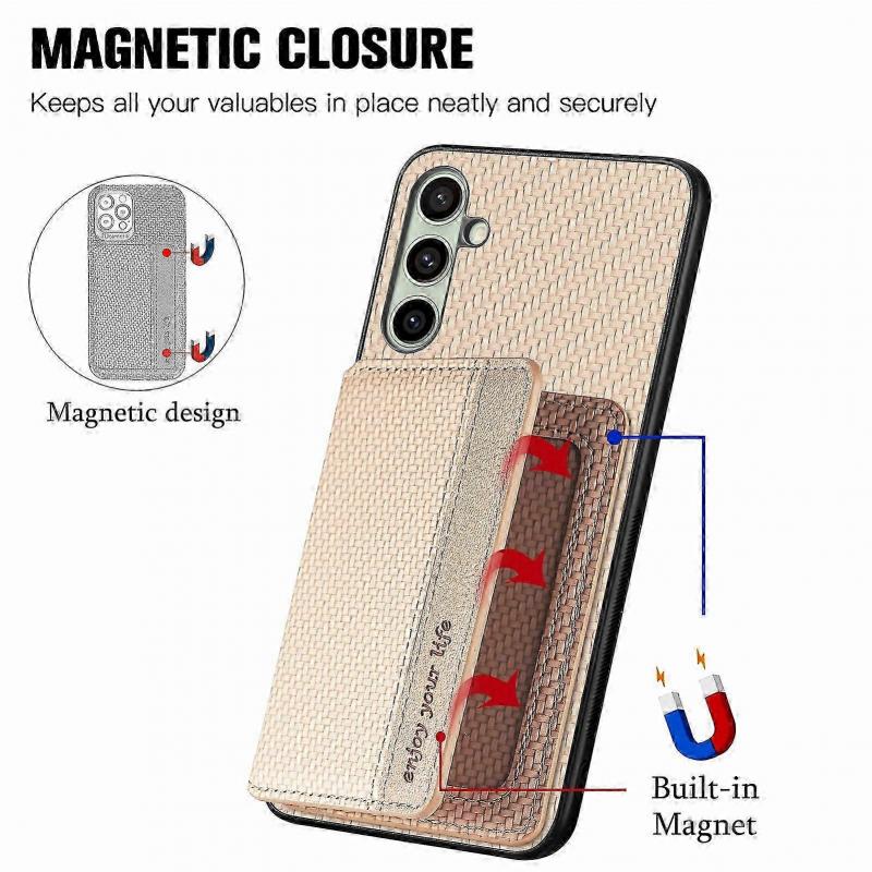 For Samsung Galaxy A56 5G Case RFID Carbon Fiber Leather Phone Back Cover with Card Holder