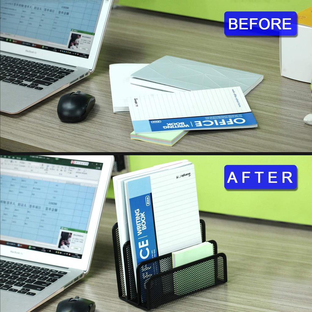 Desk Mail Organizer with 3 Metal Mesh Compartments for Home or Office, 2PCS